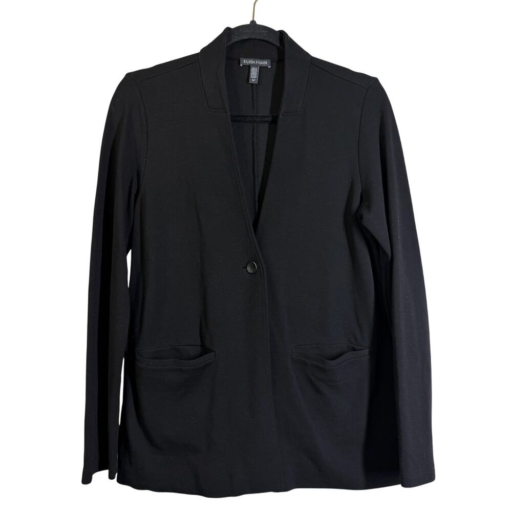 EILEEN FISHER‎ Blazer Small Oversized One Button Unlined Front Pockets Organic